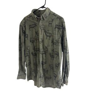Woolrich Men's Long Sleeve Button Down Shirt Deer Print Green Flannel Size L